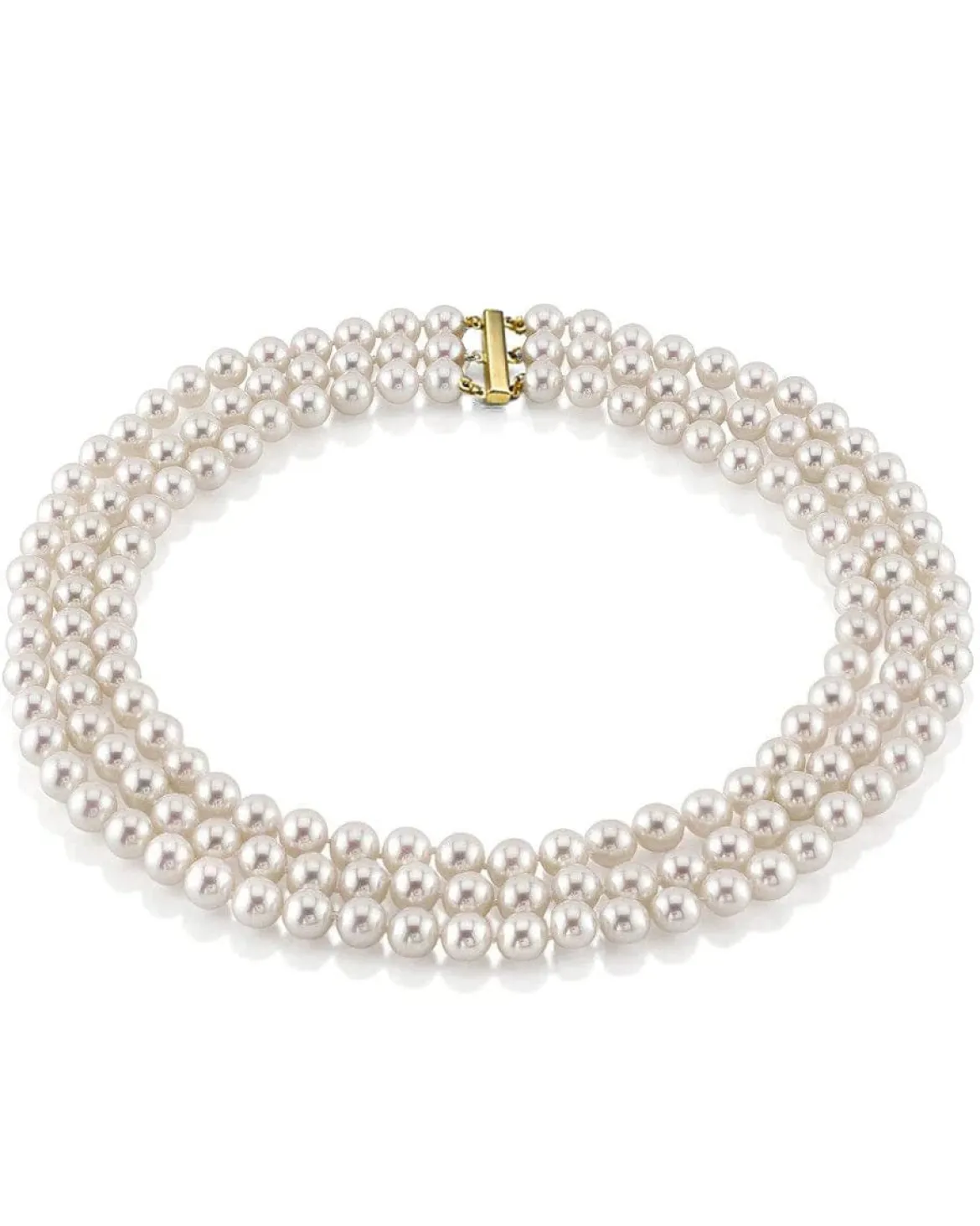 Hanadama Akoya White Pearl Triple Strand Necklace