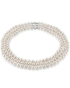 Hanadama Akoya White Pearl Triple Strand Necklace