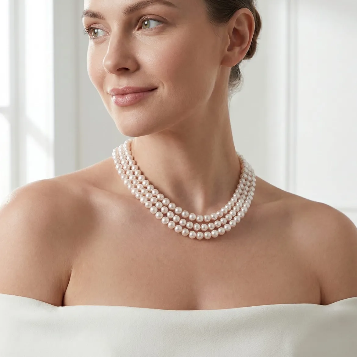 Hanadama Akoya White Pearl Triple Strand Necklace
