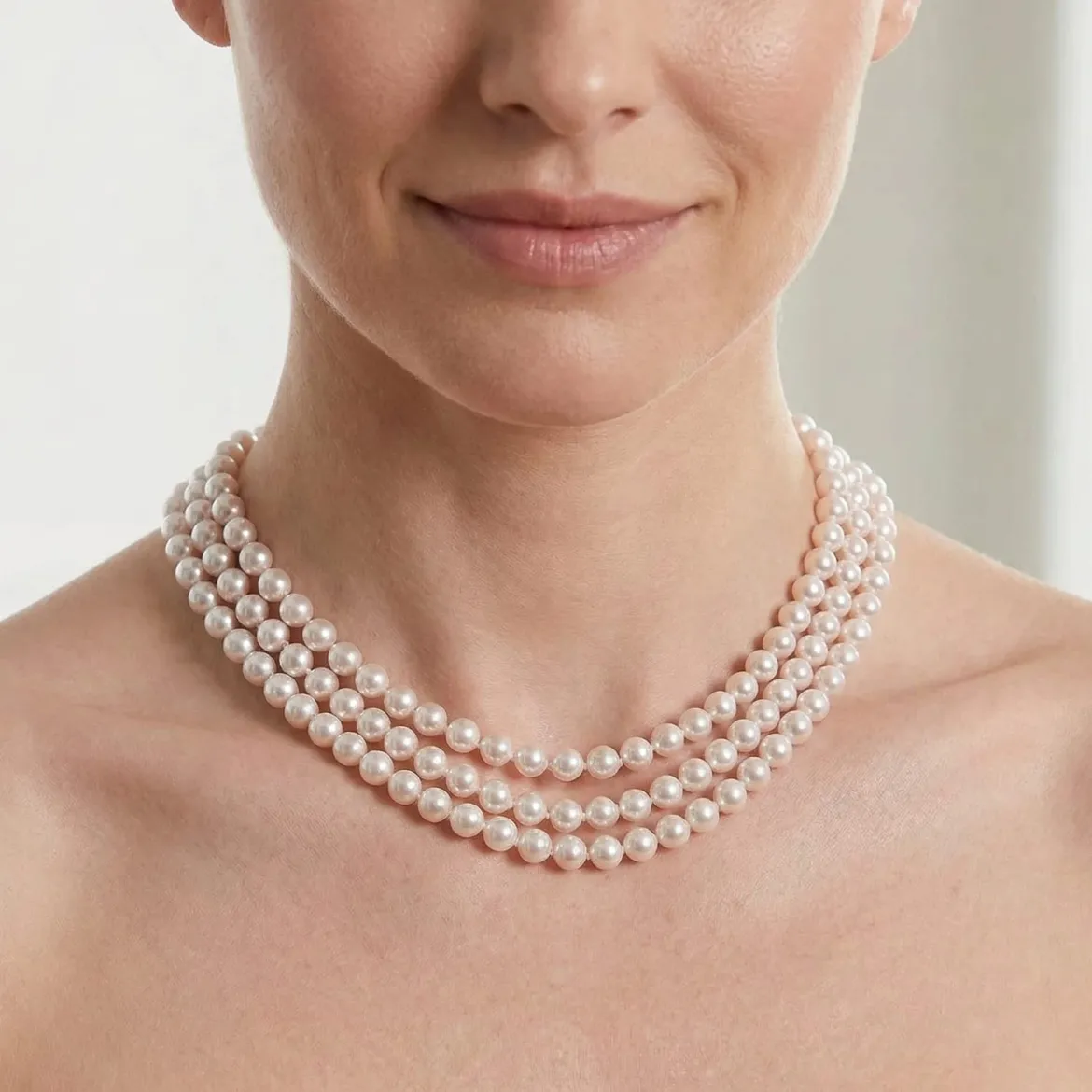 Hanadama Akoya White Pearl Triple Strand Necklace