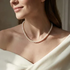 Hanadama Japanese White Akoya Pearl Necklace, 6.0-6.5mm
