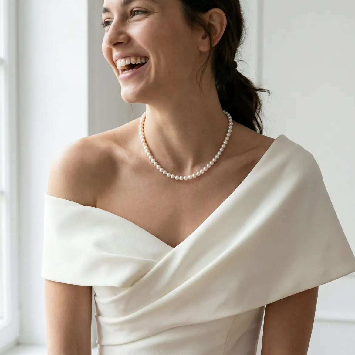 Hanadama Japanese White Akoya Pearl Necklace, 6.0-6.5mm