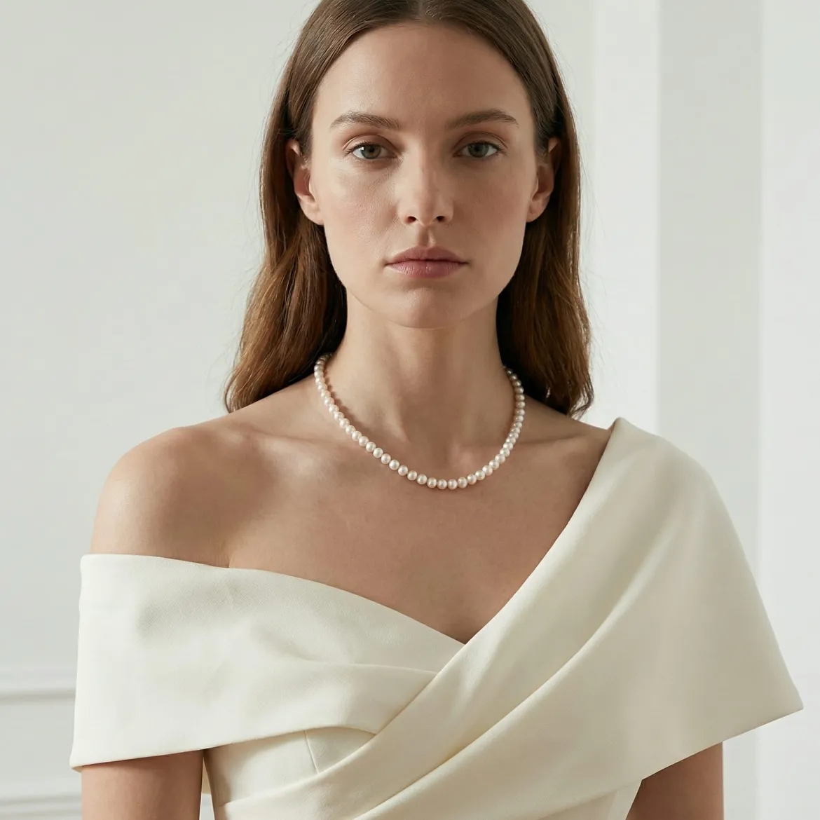 Hanadama Japanese White Akoya Pearl Necklace, 6.0-6.5mm