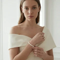 Hanadama Japanese White Akoya Pearl Bracelet, 6.0-6.5mm