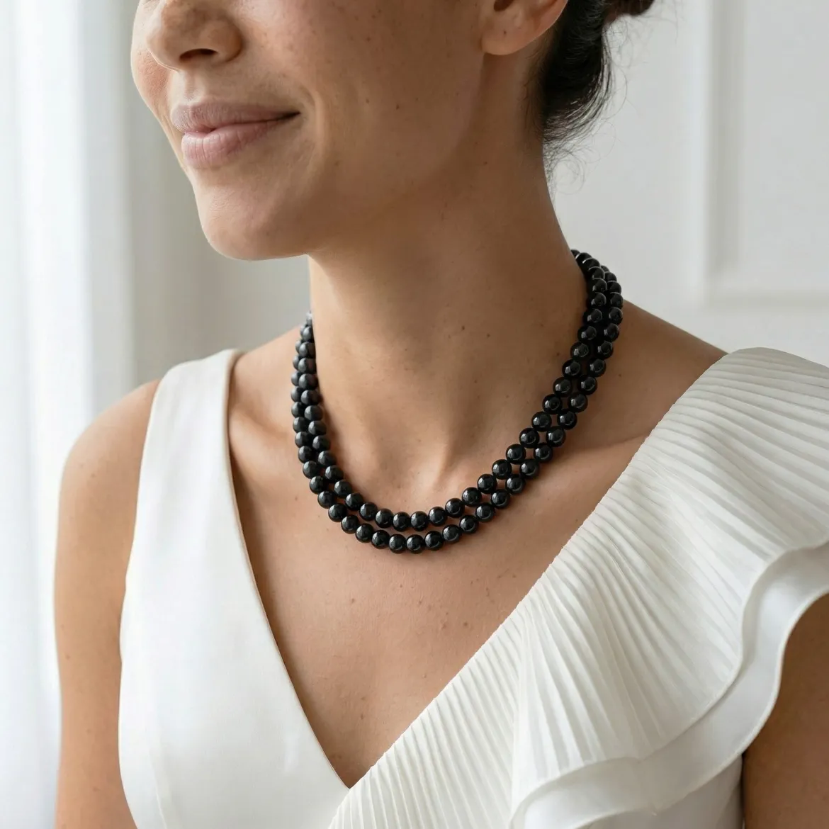 Japanese Akoya Black Pearl Double Strand Necklace