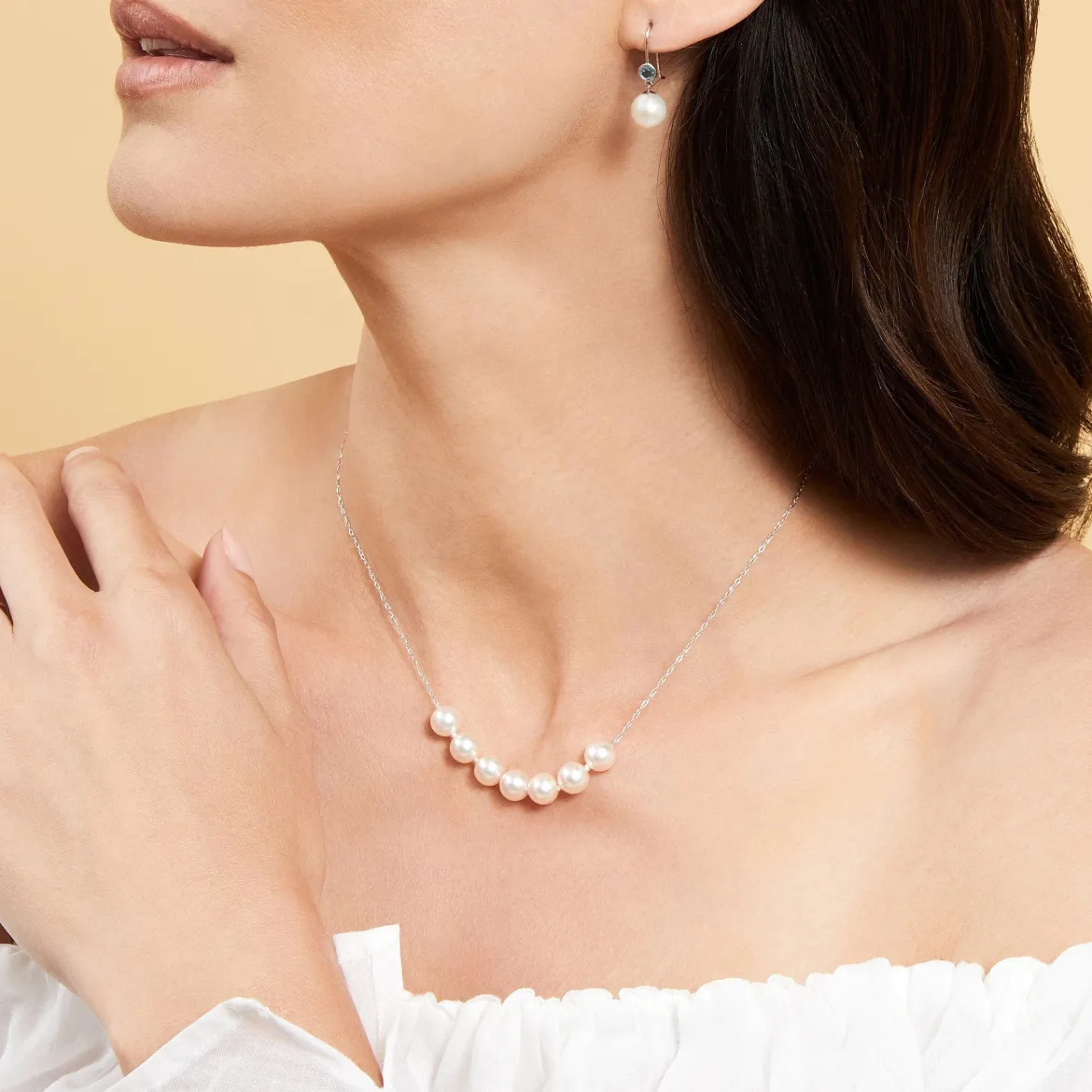 Japanese Akoya Pearl 14K Gold Tin Cup Celeste Necklace