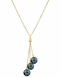 14K Gold Black Japanese Akoya Pearl Tin Cup Cluster Pendant