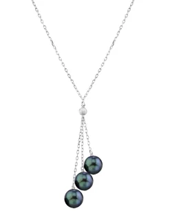 14K Gold Black Japanese Akoya Pearl Tin Cup Cluster Pendant