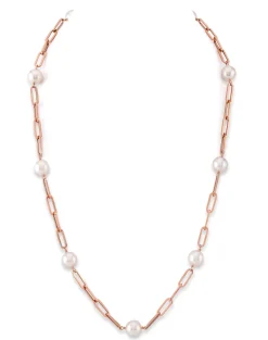 14K Gold Japanese Akoya Pearl & Chain Link Necklace