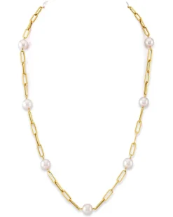 14K Gold Japanese Akoya Pearl & Chain Link Necklace