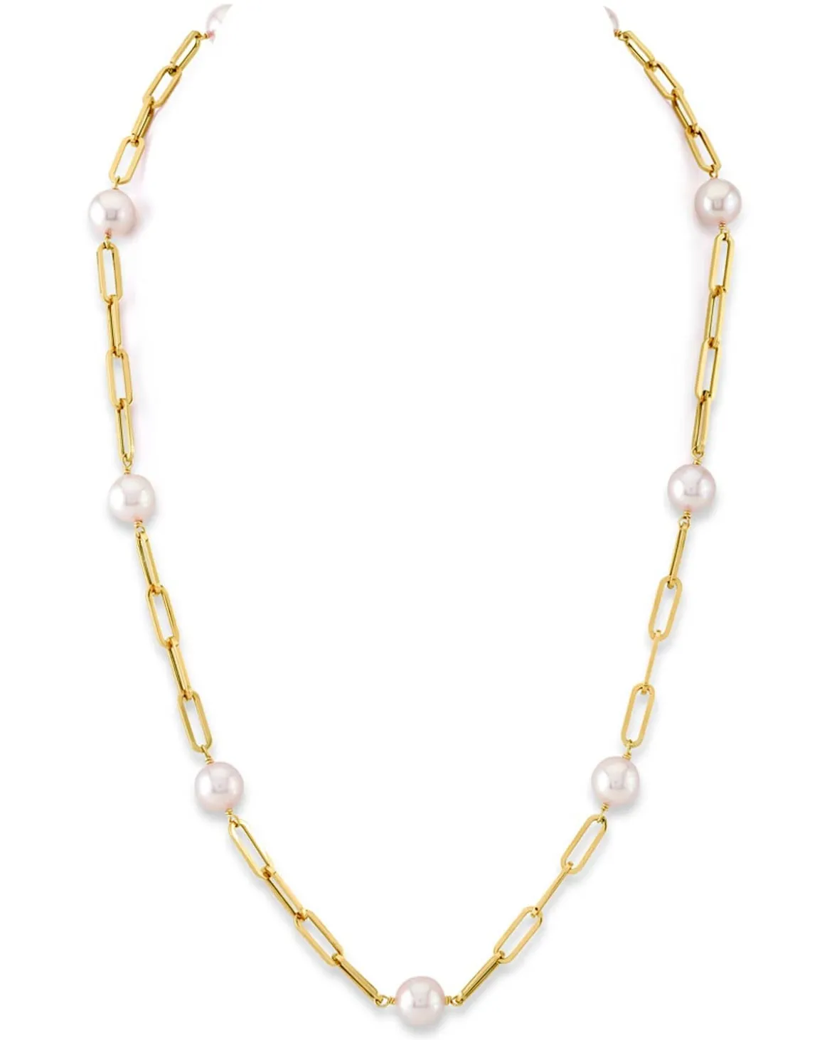 14K Gold Japanese Akoya Pearl & Chain Link Necklace