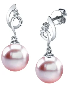 14K Gold Pink Freshwater Pearl & Diamond Symphony Earrings