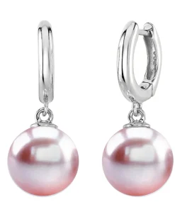 14K Gold Pink Freshwater Pearl Huggie Mary Earrings