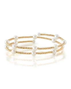 14K Gold White Freshwater Pearl Beaded Bangle Mae Bracelet