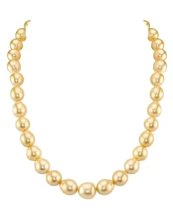 10-12mm Baroque Shaped Golden South Sea Pearl Necklace - AAA Quality