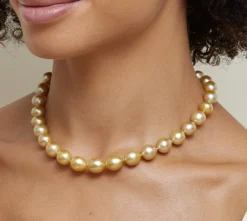 10-12mm Baroque Shaped Golden South Sea Pearl Necklace - AAA Quality