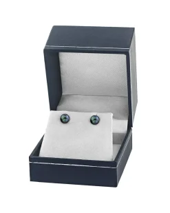 6.0-6.5mm Black Akoya Round Pearl Stud Earrings