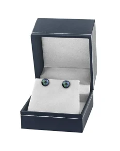 7.0-7.5mm Black Akoya Round Pearl Stud Earrings