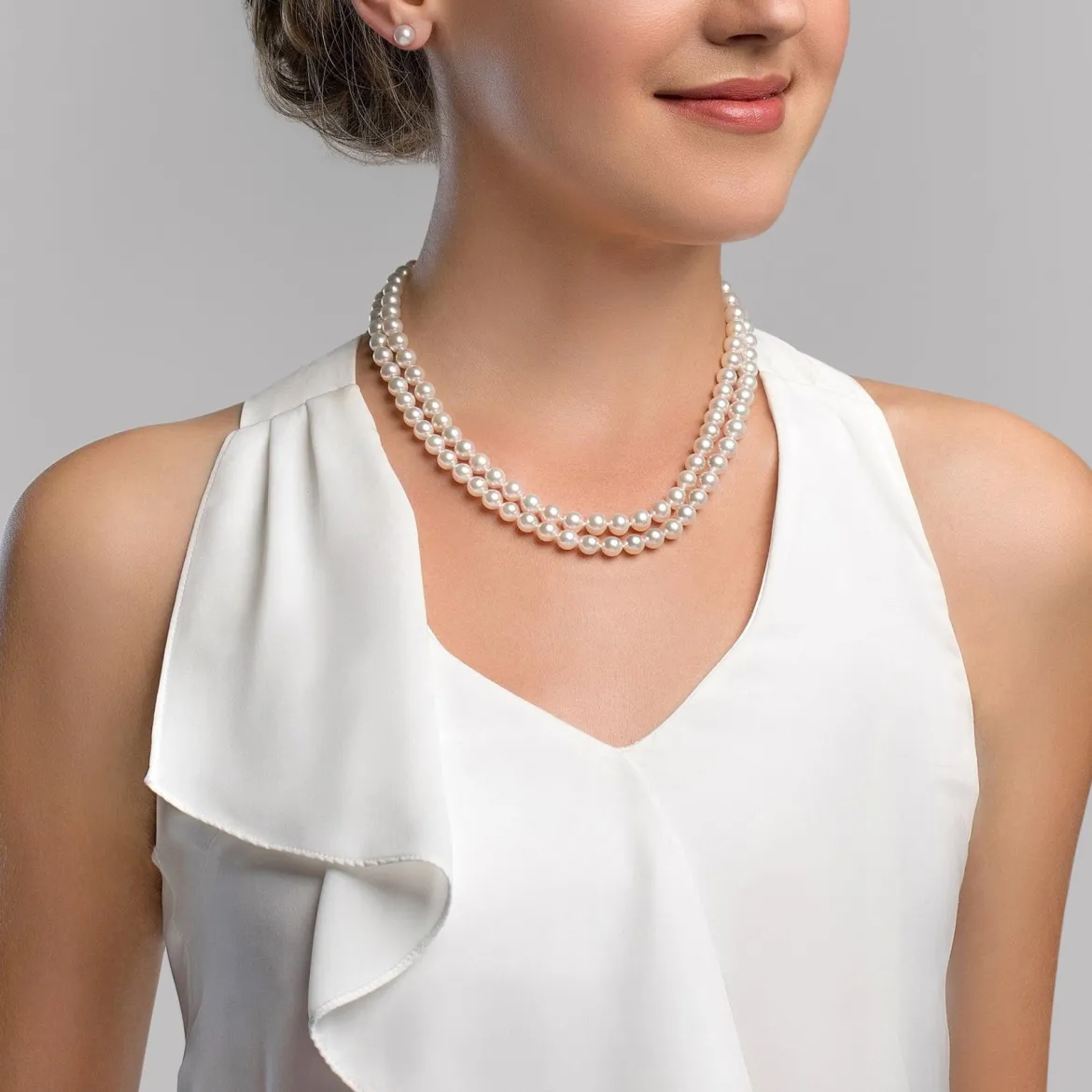 8.0-8.5mm Double Strand White Freshwater Pearl Necklace
