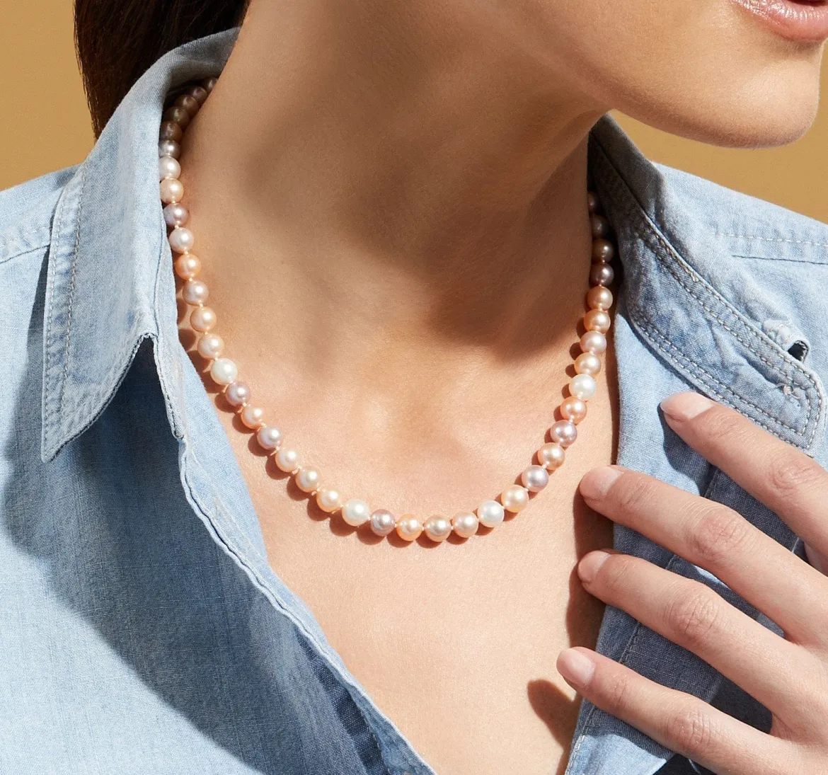 7.0-7.5mm Freshwater Multicolor Pearl Necklace - AAA Quality