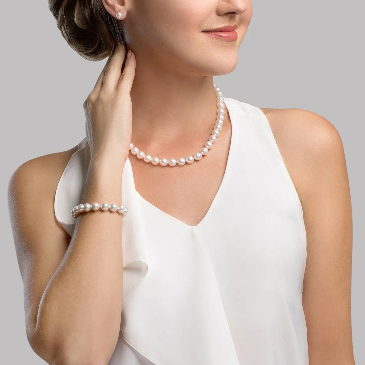 8.5-9.5mm Freshwater Pearl Necklace, Bracelet & Earrings