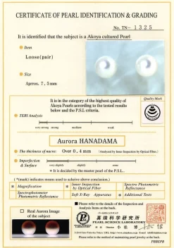 7.5-8.0mm Hanadama Akoya Round Pearl Stud Earrings