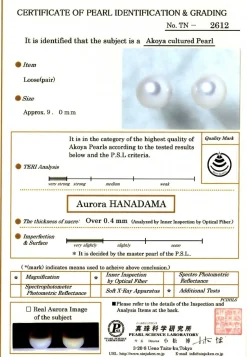 9.0-9.5mm Hanadama Akoya Round Pearl Stud Earrings