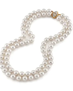 9.0-9.5mm Hanadama Akoya White Pearl Double Strand Necklace