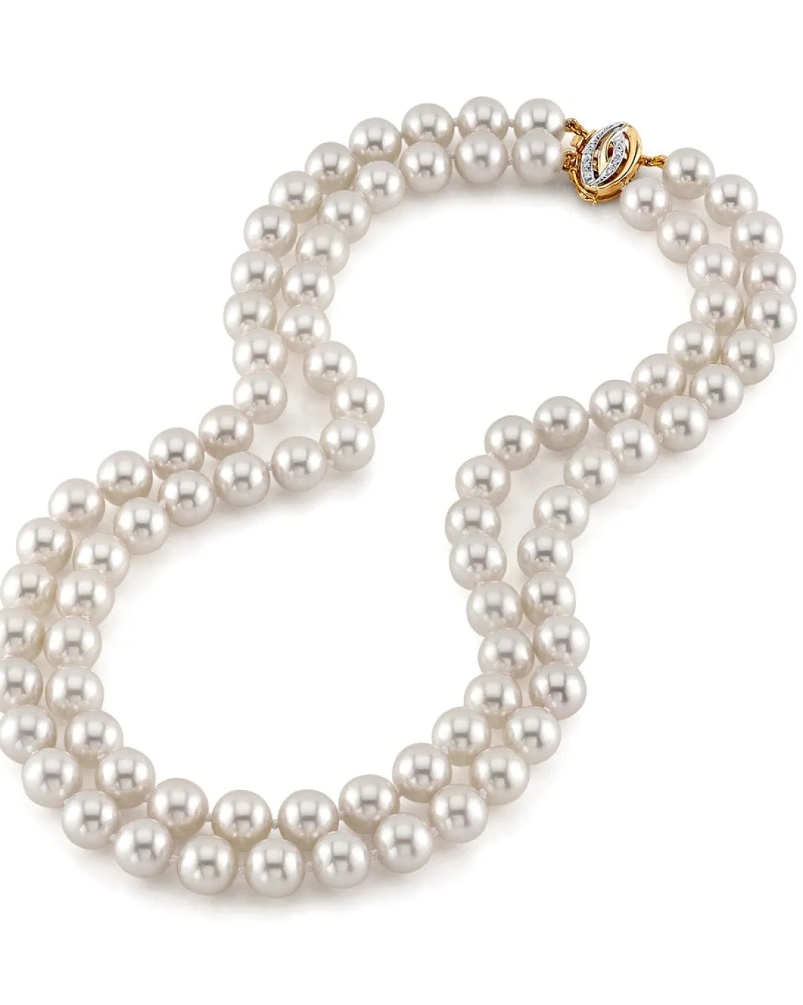 9.0-9.5mm Hanadama Akoya White Pearl Double Strand Necklace