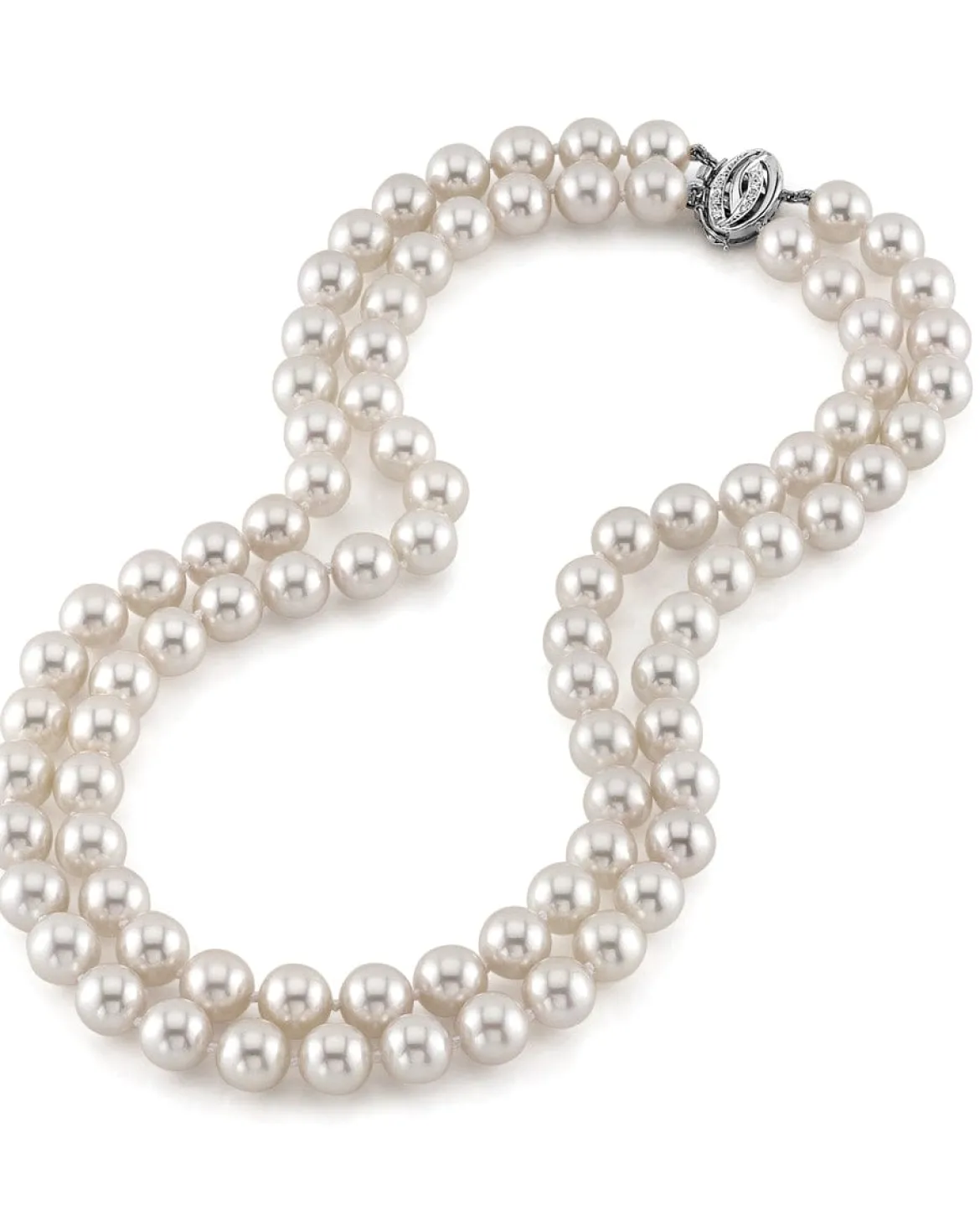9.0-9.5mm Hanadama Akoya White Pearl Double Strand Necklace