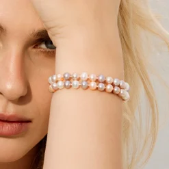 6.5-7mm Multicolor Freshwater Double Pearl Bracelet - AAA Quality