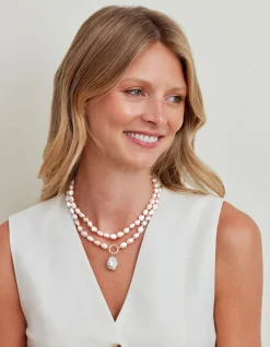 9.5-10.5mm Oval Pink Freshwater Pearl Double Strand Necklace