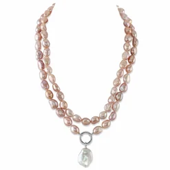 9.5-10.5mm Oval Pink Freshwater Pearl Double Strand Necklace