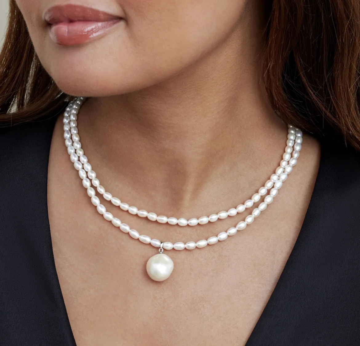 4.5-5.0mm Oval White Freshwater Pearl Double Strand Necklace