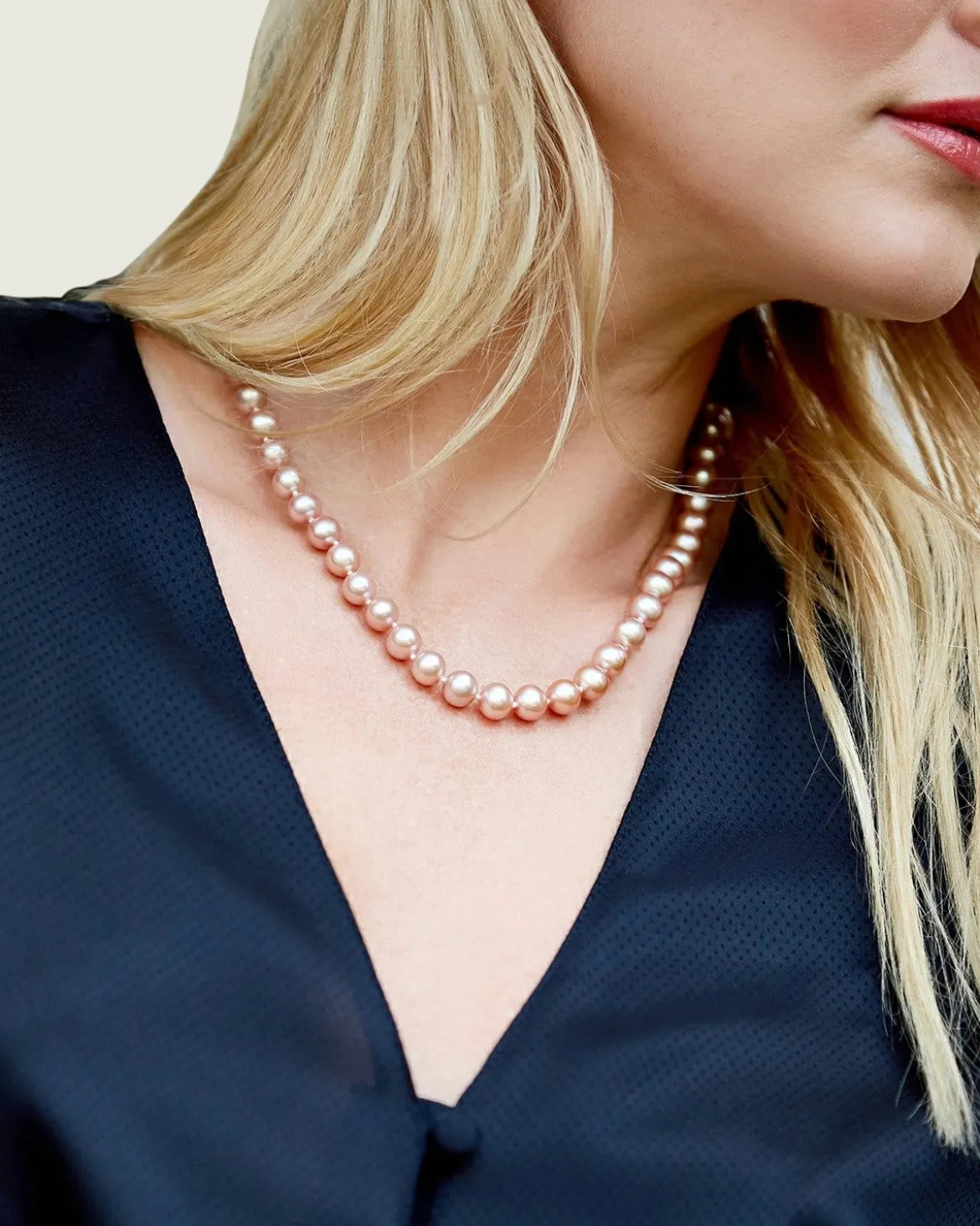 8.5-9.5mm Peach Freshwater Pearl Necklace - AAA Quality