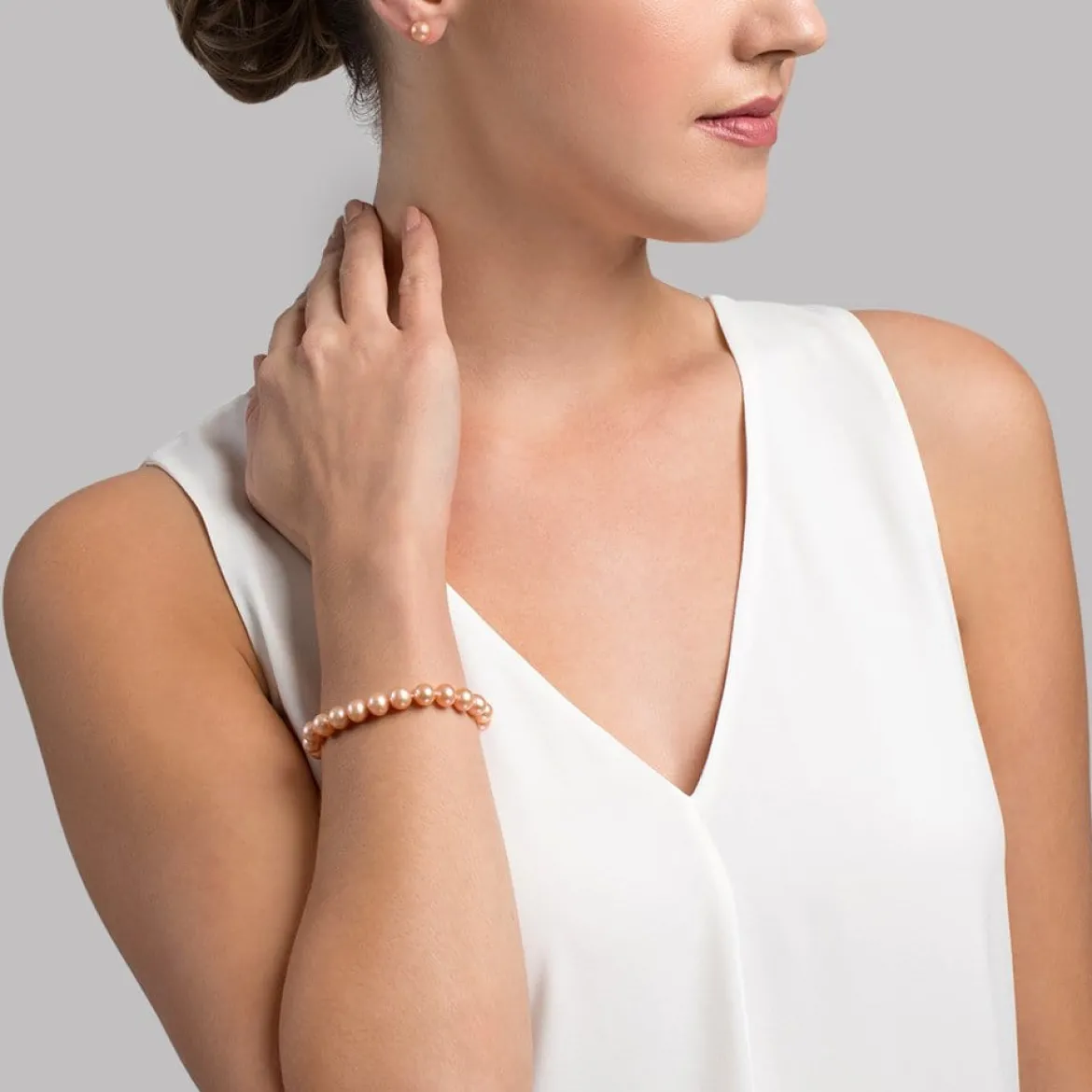 7.0-7.5mm Peach Freshwater Pearl Bracelet - AAA Quality