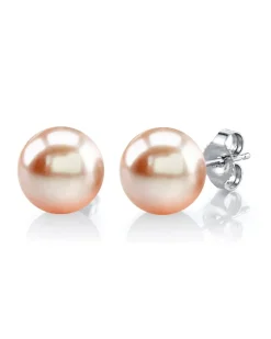 9mm Peach Freshwater Round Pearl Stud Earrings