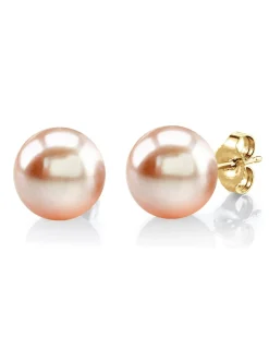 10mm Peach Freshwater Round Pearl Stud Earrings