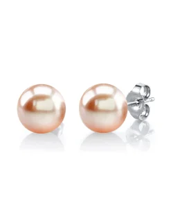 7mm Peach Freshwater Round Pearl Stud Earrings