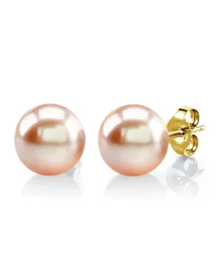 8mm Peach Freshwater Round Pearl Stud Earrings