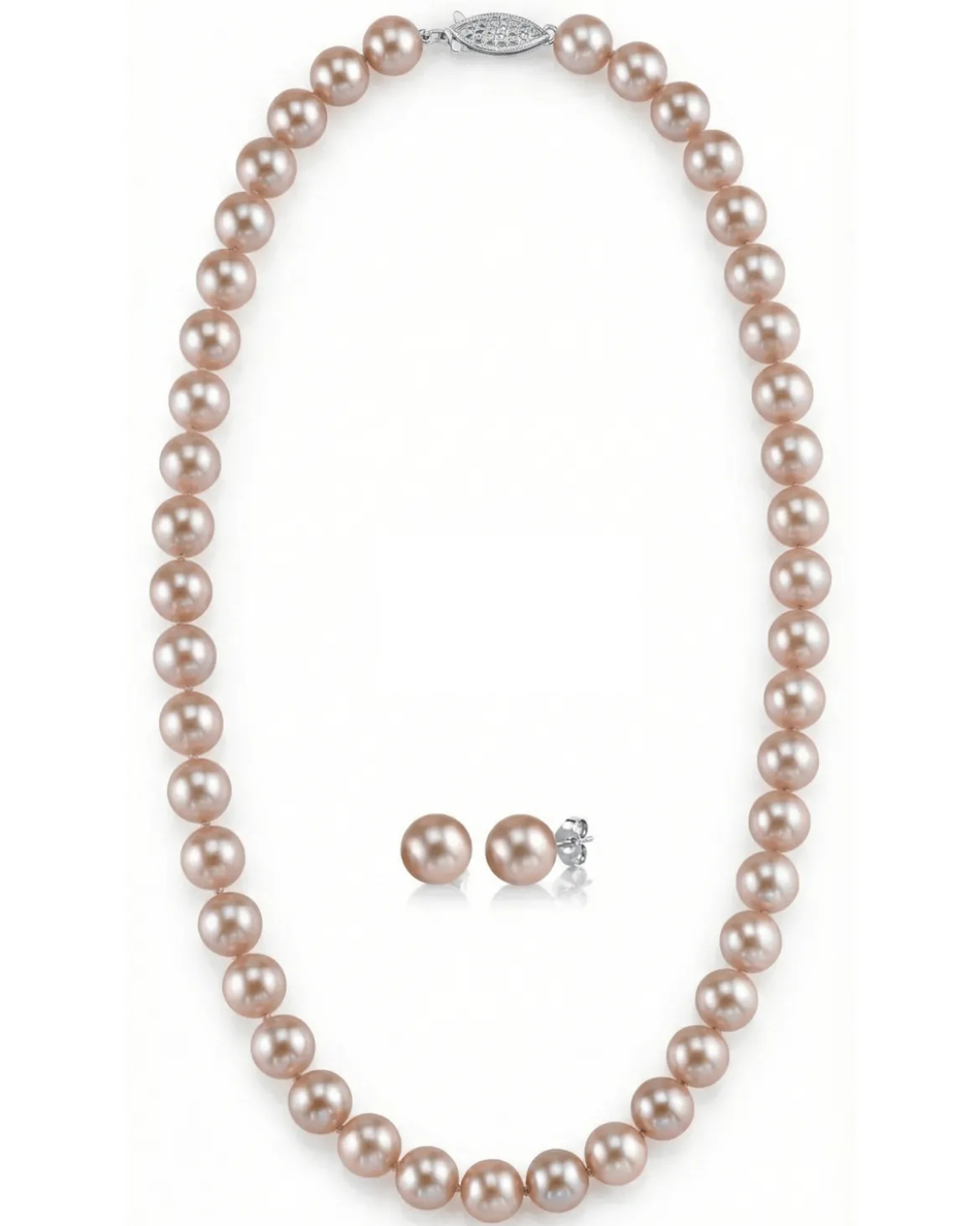 7.0-7.5mm Pink Freshwater Choker Length Pearl Necklace & Earrings