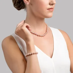 8.5-9.5mm Pink Freshwater Pearl Necklace, Bracelet & Earrings