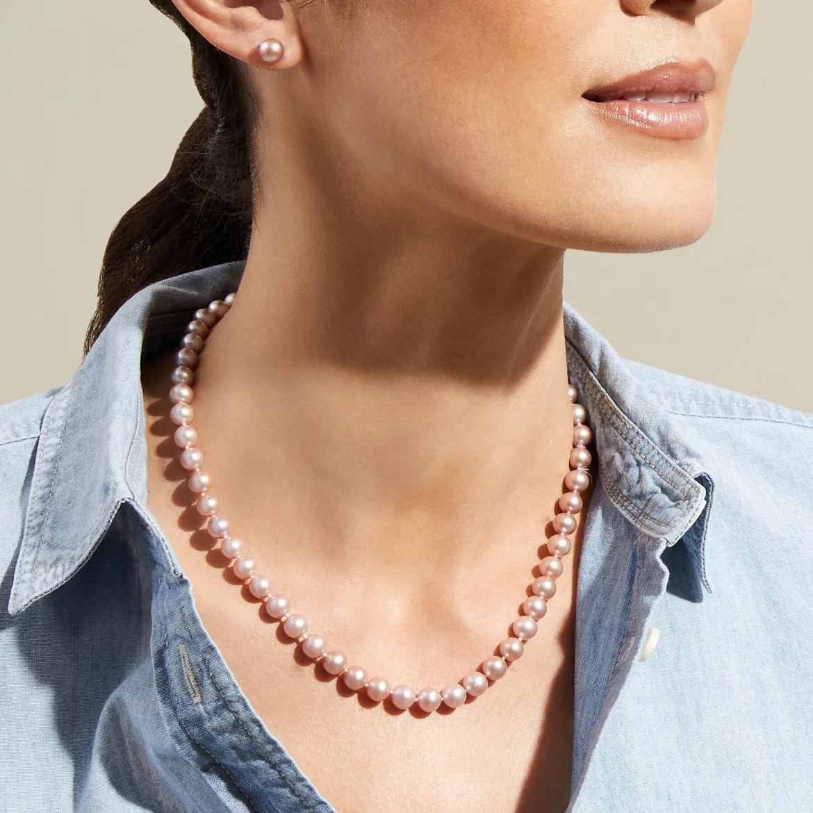 6.5-7.0mm Pink Freshwater Pearl Necklace - AAA Quality