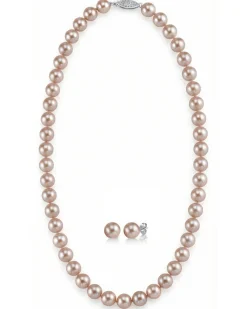 7.0-7.5mm Pink Freshwater Pearl Necklace & Earrings