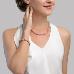 6.5-7.0mm Pink Freshwater Pearl Necklace, Bracelet & Earrings