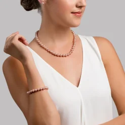 8.0-8.5mm Pink Freshwater Pearl Necklace, Bracelet & Earrings