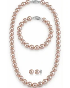 8.0-8.5mm Pink Freshwater Pearl Necklace, Bracelet & Earrings