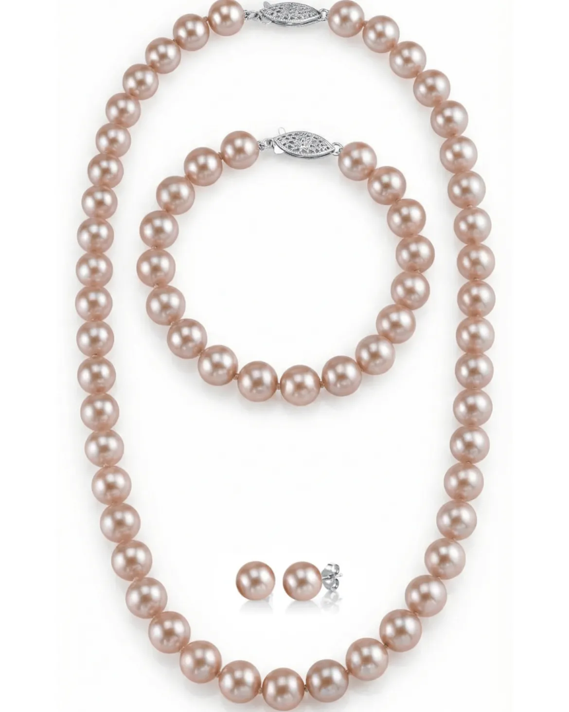 7.0-7.5mm Pink Freshwater Pearl Necklace, Bracelet & Earrings