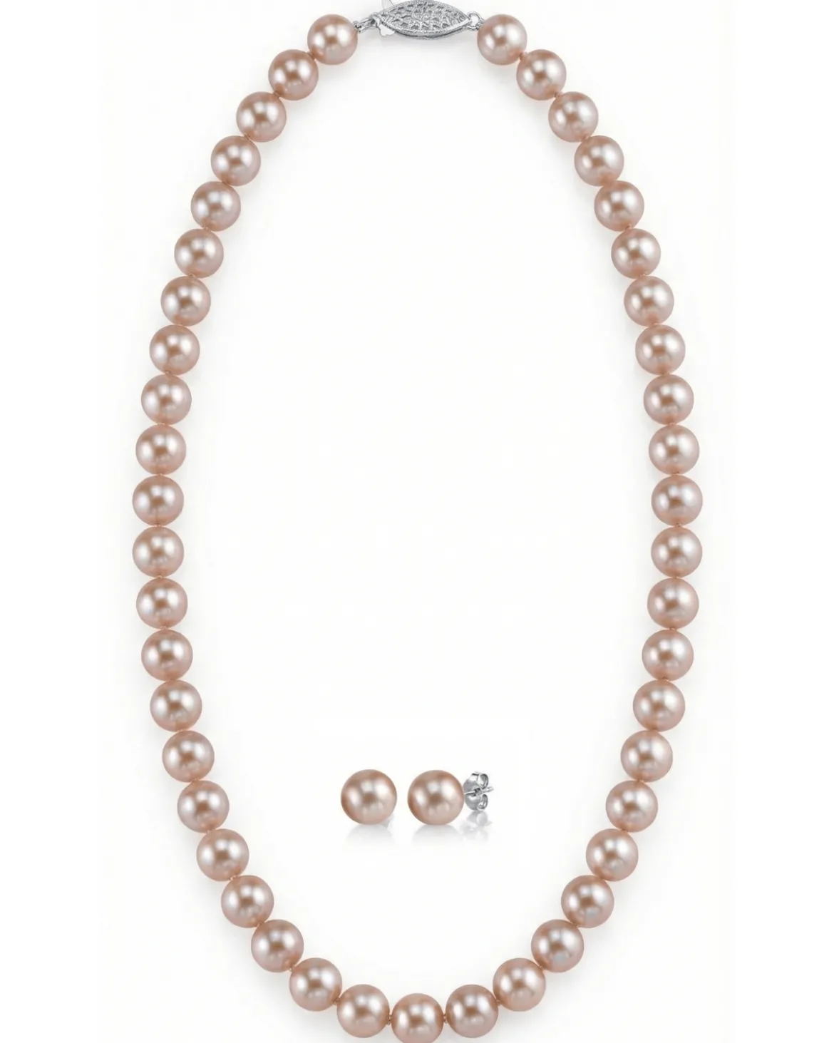 8.0-8.5mm Pink Freshwater Pearl Necklace & Earrings
