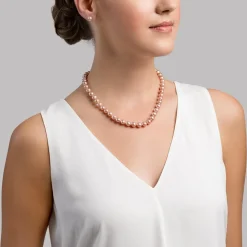 8.0-8.5mm Pink Freshwater Pearl Necklace & Earrings